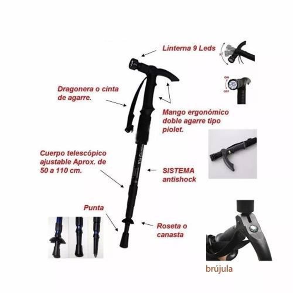Baston Graduable Con Linterna Caminata Senderismo Anti Shock img #3
