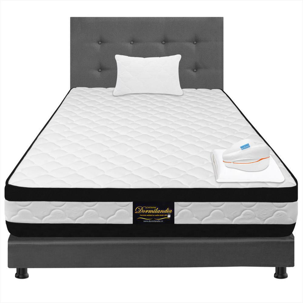 Mega Combo Colchón 100X190 Resortado Maxiflex Gris + Cojín Entrepierna+ Sábana Ajustable+ Base Cama+ Cabecero + Almohada img #2