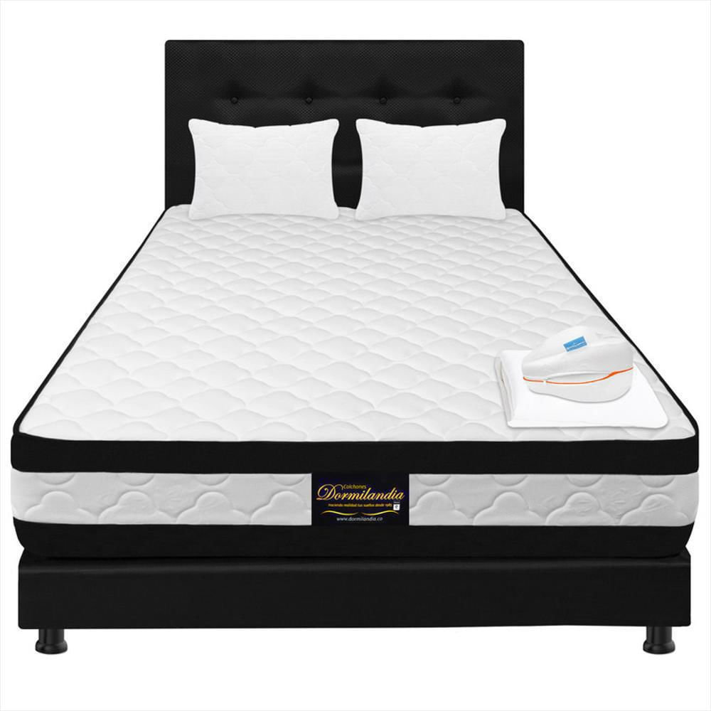 Mega Combo Colchón 160X190 Resortado Maxiflex Negro+ Cojín Entrepierna+ Sábana Ajustable+ Base Cama+ Cabecero +Almohadas img #2