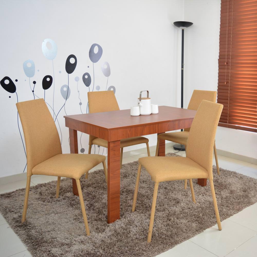 Comedor 4P Napoli Cedro Sillas Tela Mostaza img #2