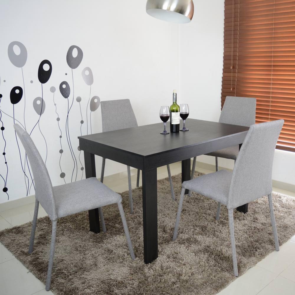 Comedor 4P Napoli Negro Sillas Tela Plata img #2