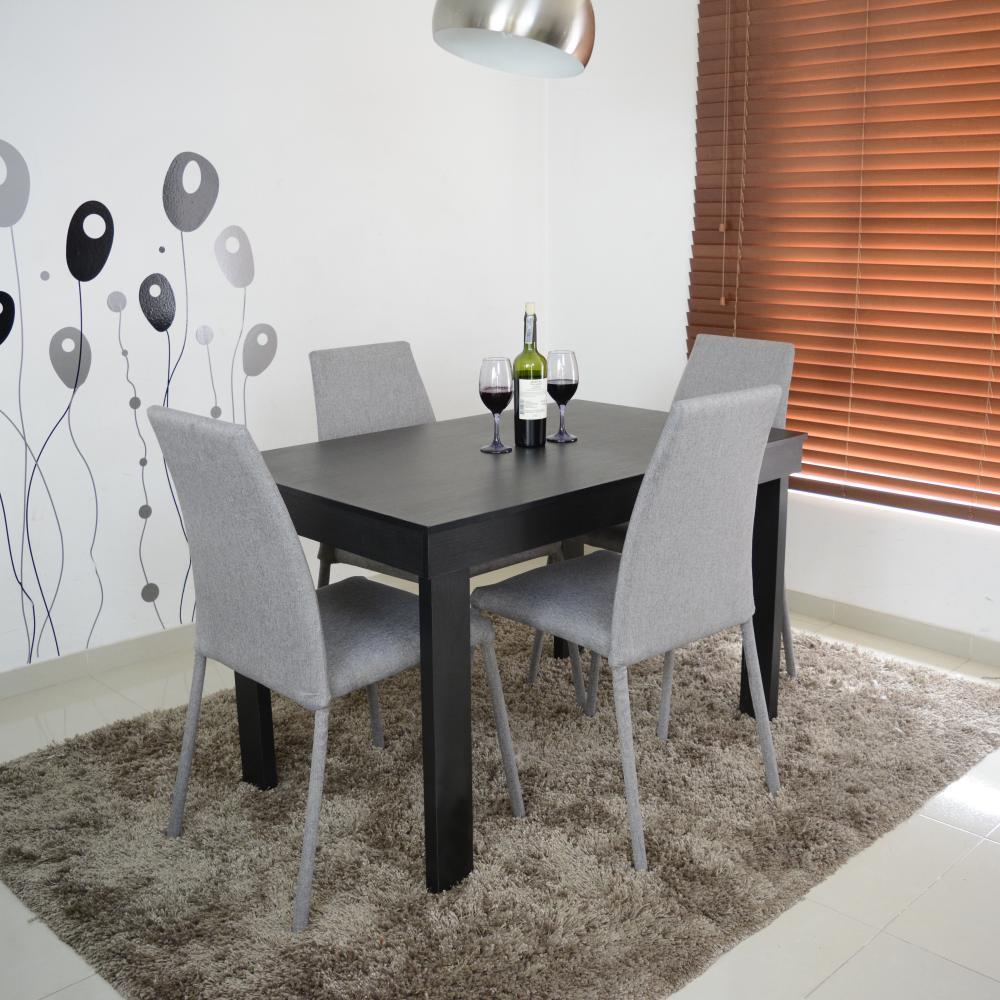 Comedor 4P Napoli Negro Sillas Tela Plata img #4