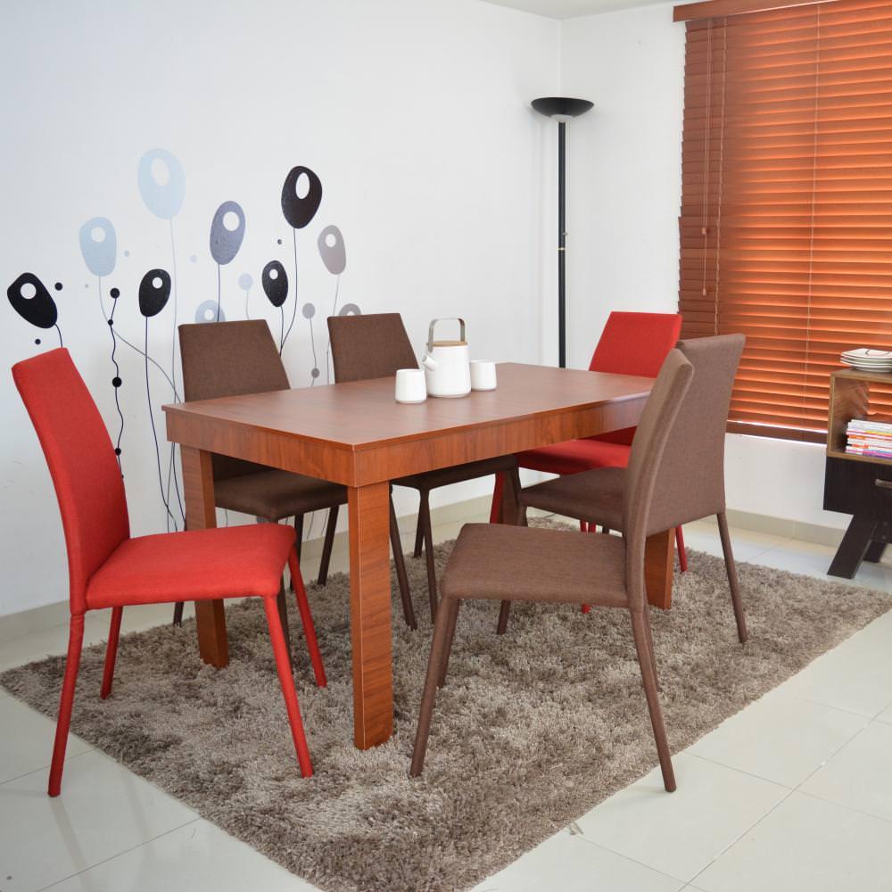 Comedor 6P Napoli Cedro Sillas Tela Chocolate Rojo img #2