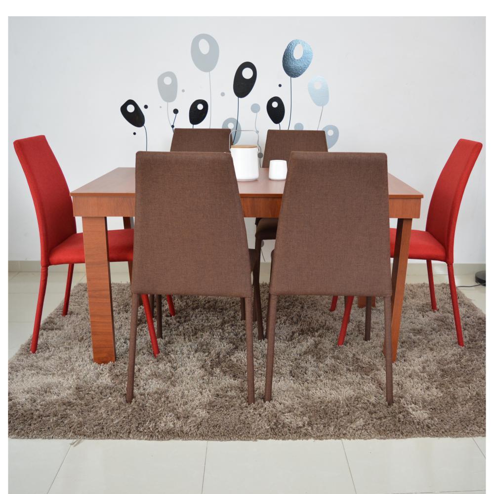 Comedor 6P Napoli Cedro Sillas Tela Chocolate Rojo img #4