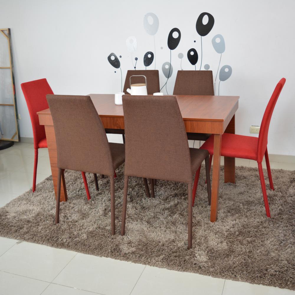 Comedor 6P Napoli Cedro Sillas Tela Chocolate Rojo img #5