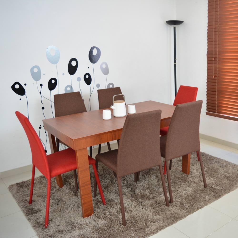 Comedor 6P Napoli Cedro Sillas Tela Chocolate Rojo img #1