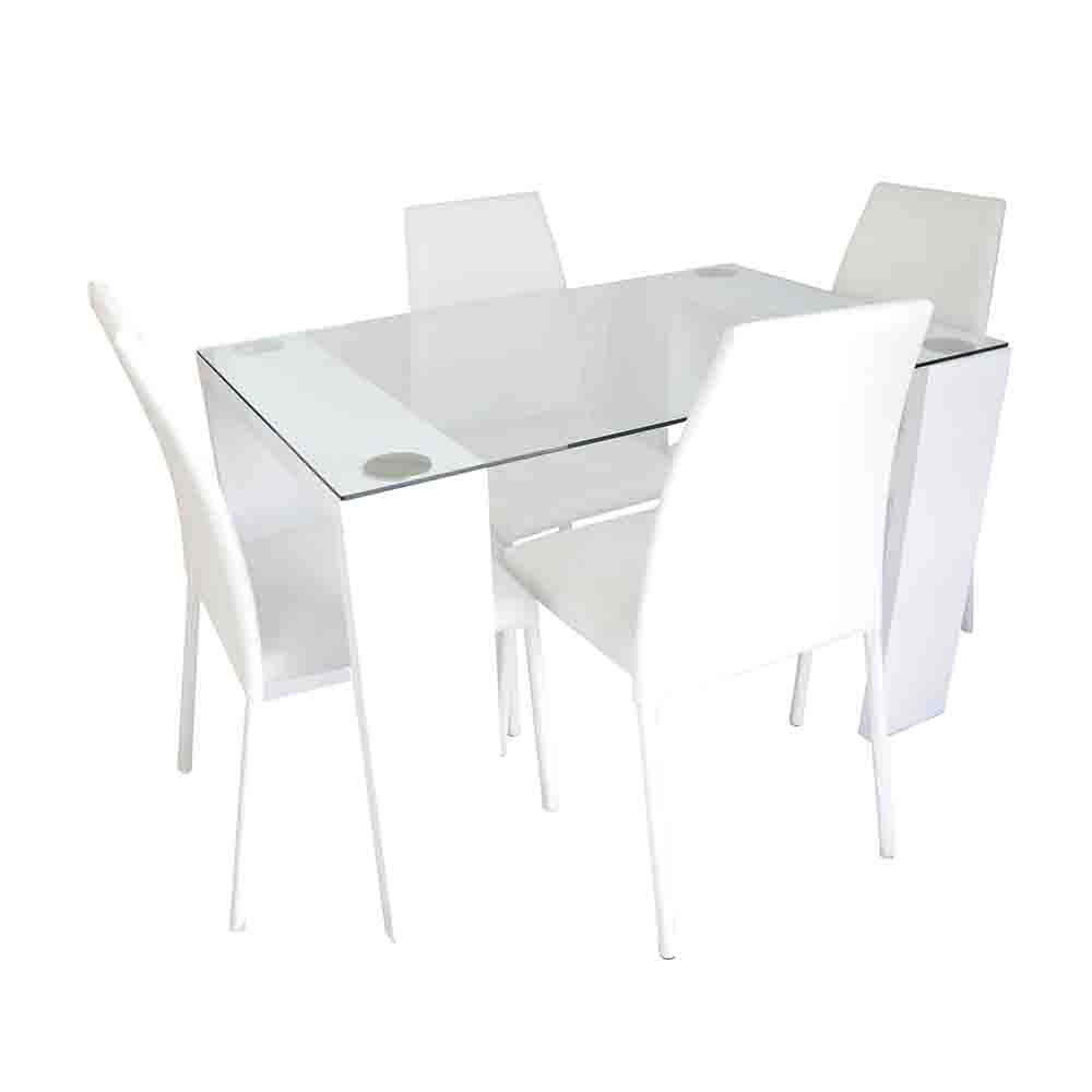 Comedor 4P Blanco Vidrio Templado 8 Mm 4 Sillas Blanco img #2
