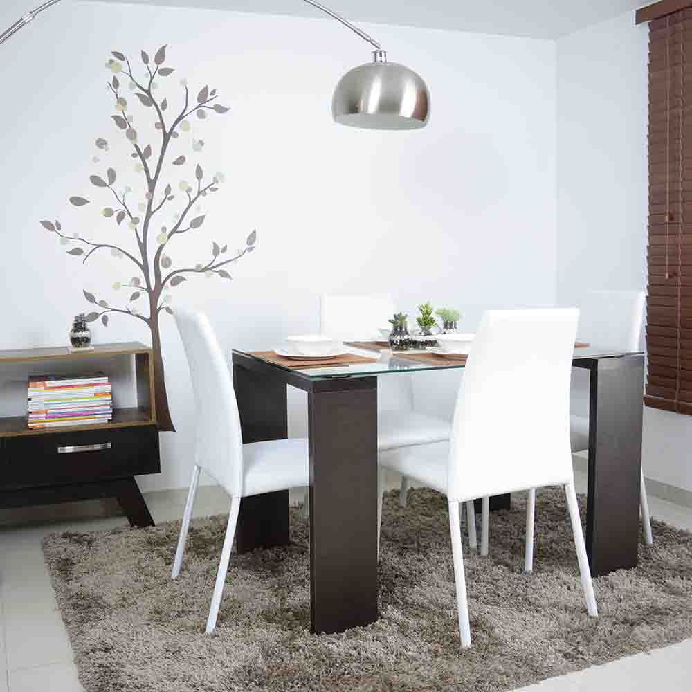 Comedor 4P Wengue Vidrio Templado 8 Mm 4 Sillas Blanco img #3