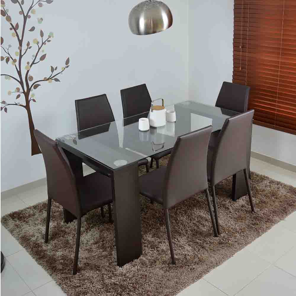 Comedor 6P Wengue Vidrio Templado 8 Mm 6 Sillas Choc img #1