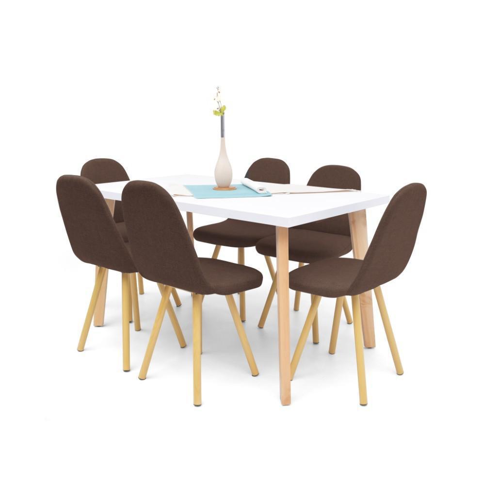 Comedor Lugo Matiz 6P Blanco + Sillas Tela Chocolate img #1