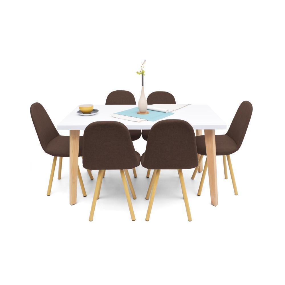 Comedor Lugo Matiz 6P Blanco + Sillas Tela Chocolate img #2