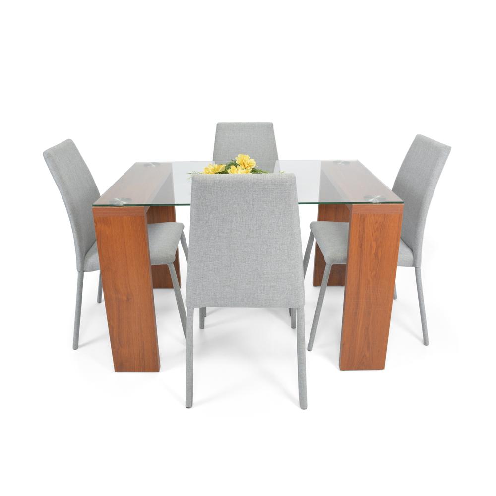 Comedor 4P Milan Vidrio Cedro Sillas Plata img #2