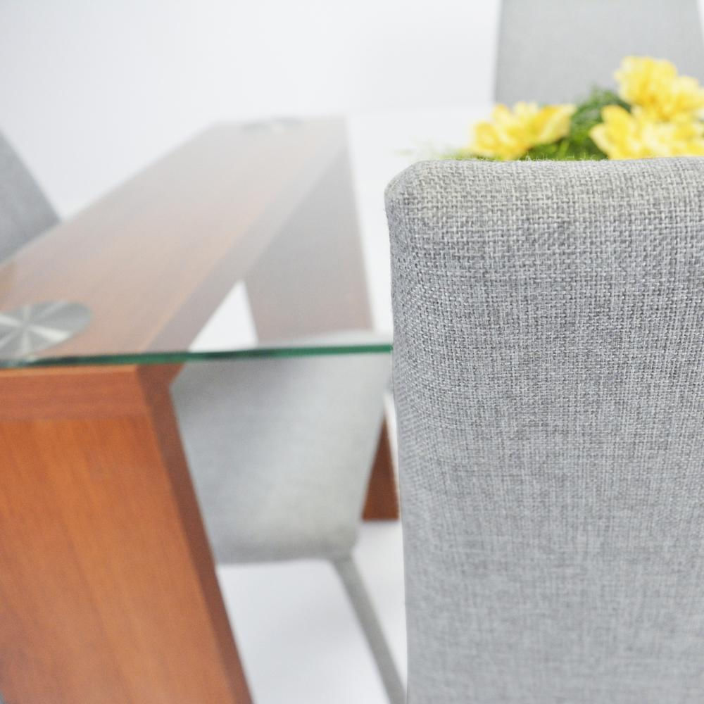 Comedor 4P Milan Vidrio Cedro Sillas Plata img #3