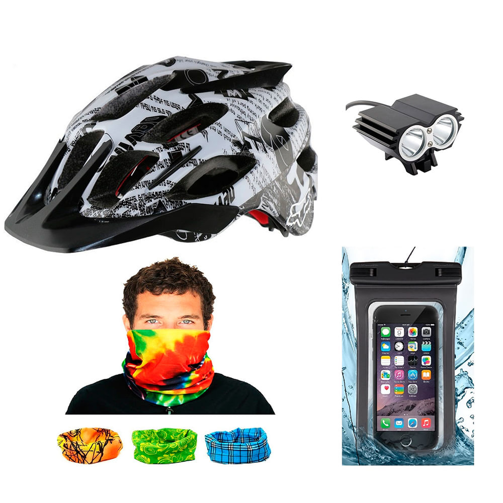 Combo Casco + Luces + Bandana Estuche Newspaper img #1