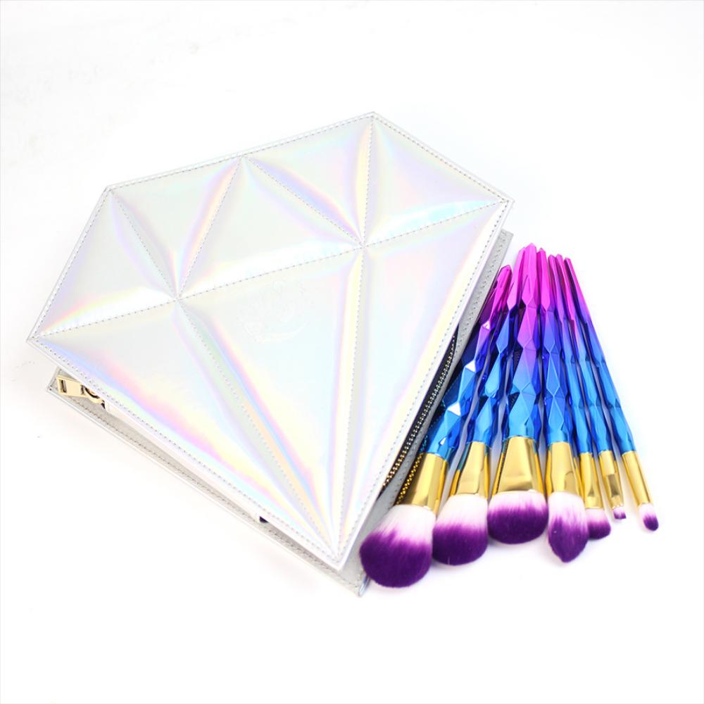 Set de 10 Brochas para Maquillaje + Estuche Forma Diamante img #1