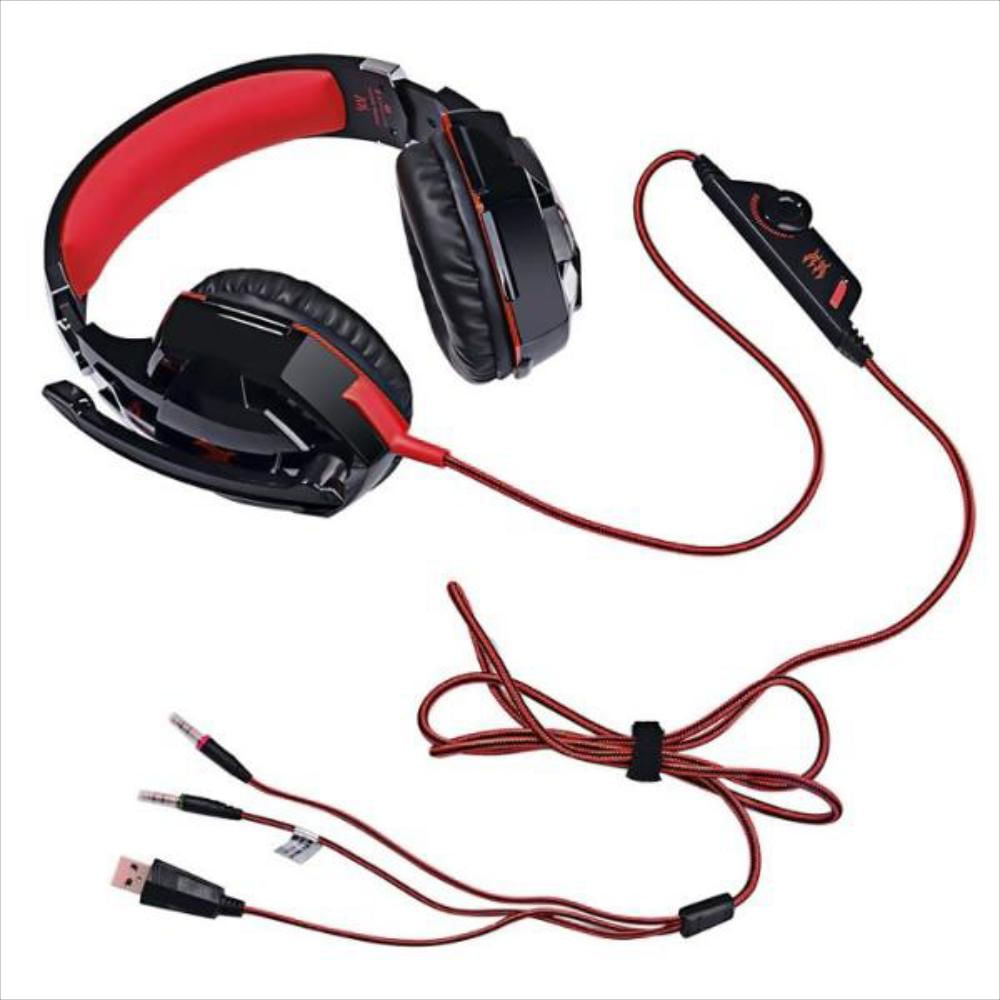Audifono Gamer Usb Microfono Luz Led G2000 Roja img #2