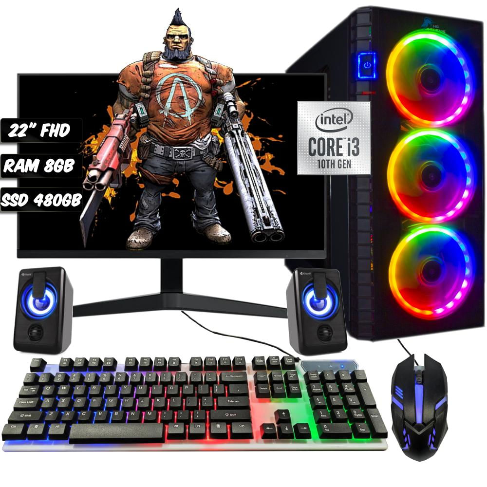 Computador Torre Gamer Hg Intel Core I3 10100 Ssd 480Gb Ram 8Gb + Monitor 22 + Parlantes + Teclado Y Mouse Usb img #1