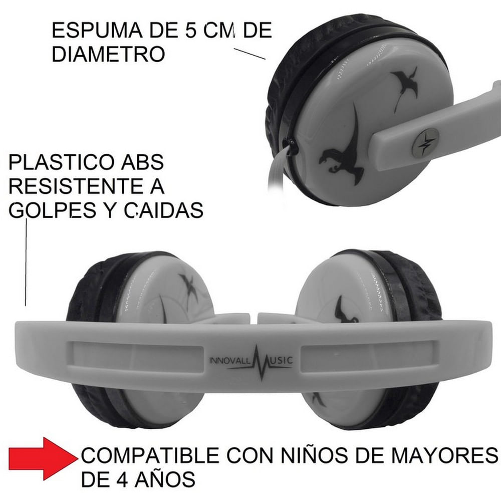Audifonos Para Niños Con Microfono Plegable Blanco img #3