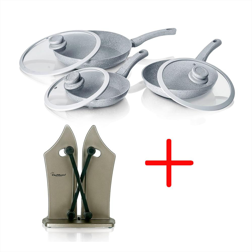Combo: 3 Sartenes Mármol 3 Tapas + Afilador Profesional img #1