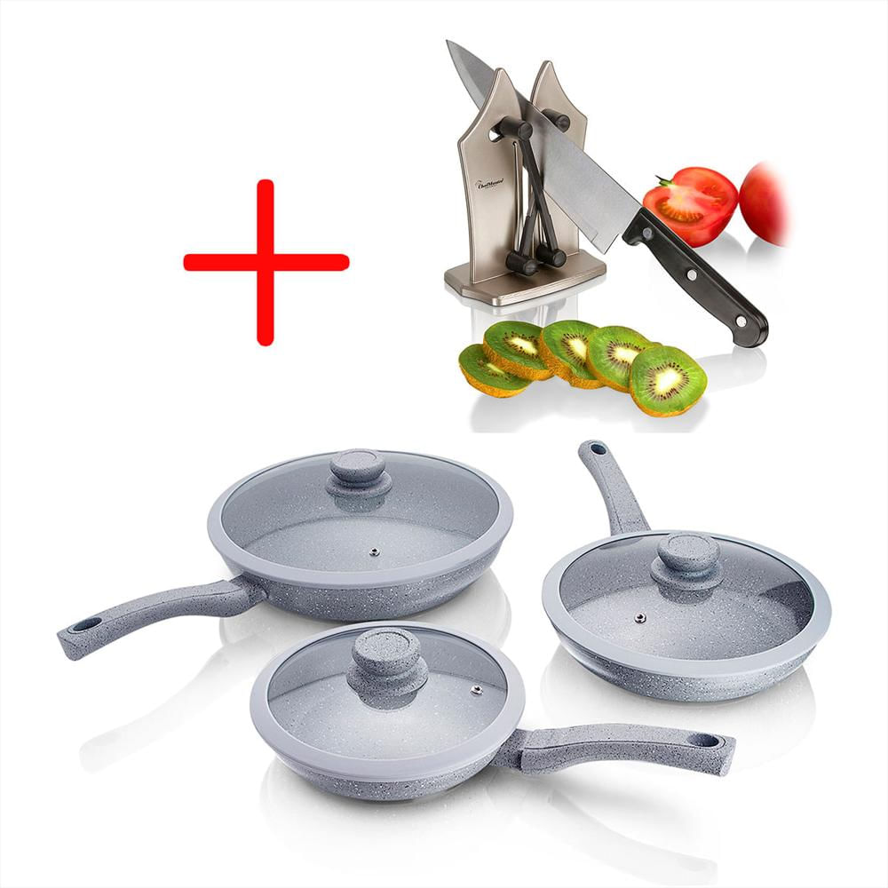 Combo: 3 Sartenes Mármol 3 Tapas + Afilador Profesional img #2