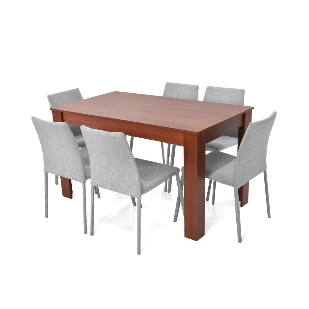 Comedor Vorú Cedro 6 Puestos Sillas Lugo Tela Plata img #1