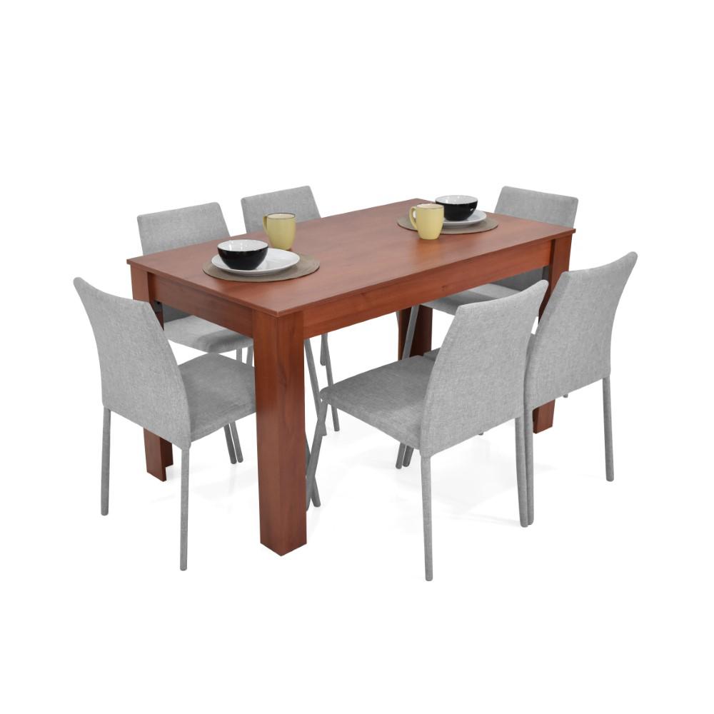 Comedor Vorú Cedro 6 Puestos Sillas Lugo Tela Plata img #2