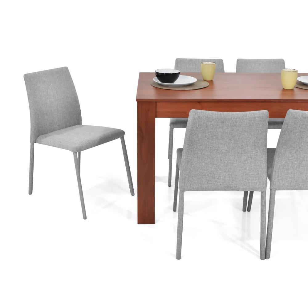 Comedor Vorú Cedro 6 Puestos Sillas Lugo Tela Plata img #3