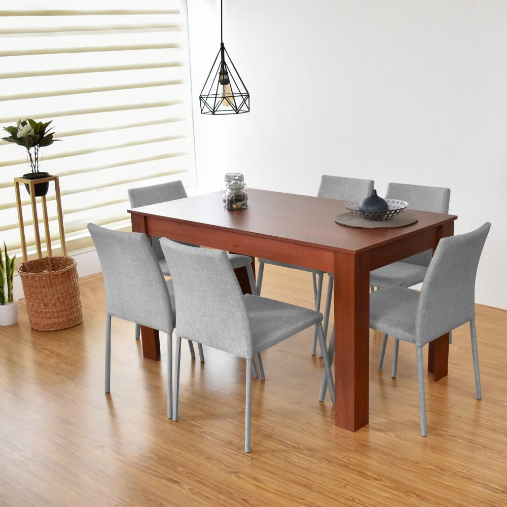 Comedor Vorú Cedro 6 Puestos Sillas Lugo Tela Plata img #5