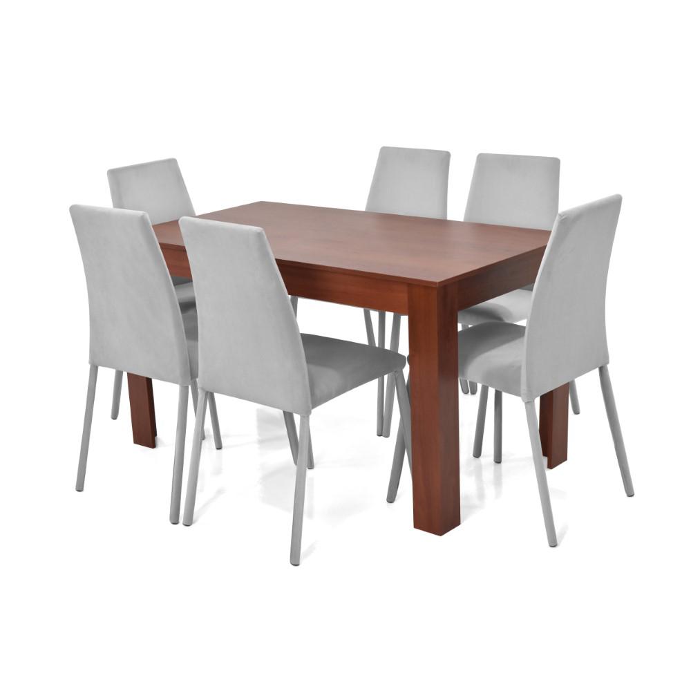 Comedor Vorú Cedro 6 Puestos Sillas Venecia Tela Poliéster Plata img #1