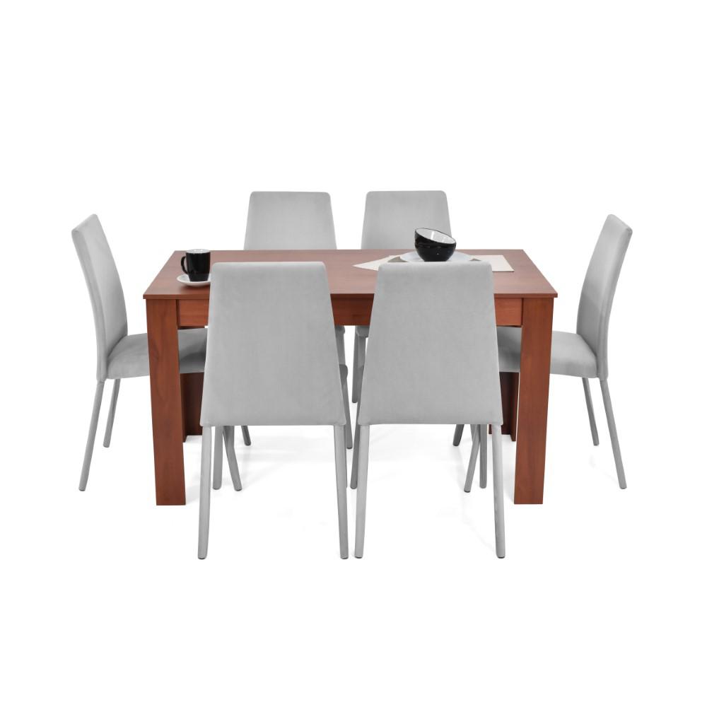 Comedor Vorú Cedro 6 Puestos Sillas Venecia Tela Poliéster Plata img #2