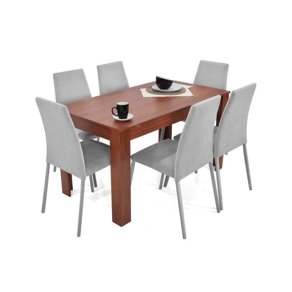 Comedor Vorú Cedro 6 Puestos Sillas Venecia Tela Poliéster Plata img #3