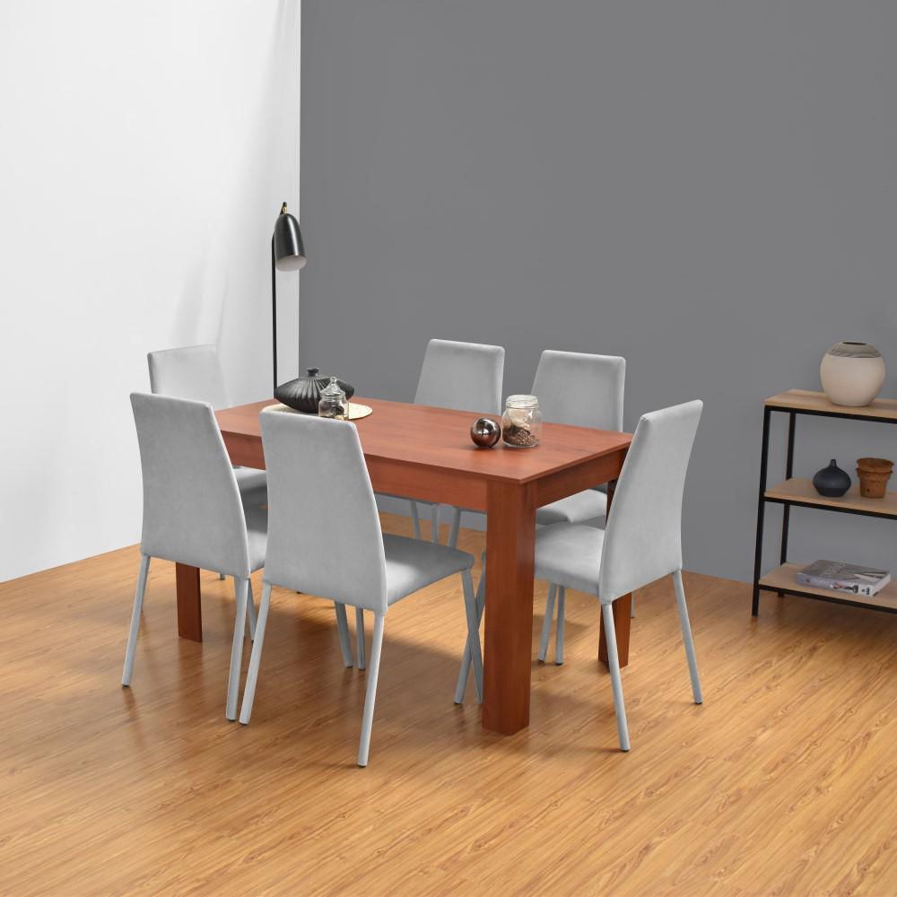 Comedor Vorú Cedro 6 Puestos Sillas Venecia Tela Poliéster Plata img #5