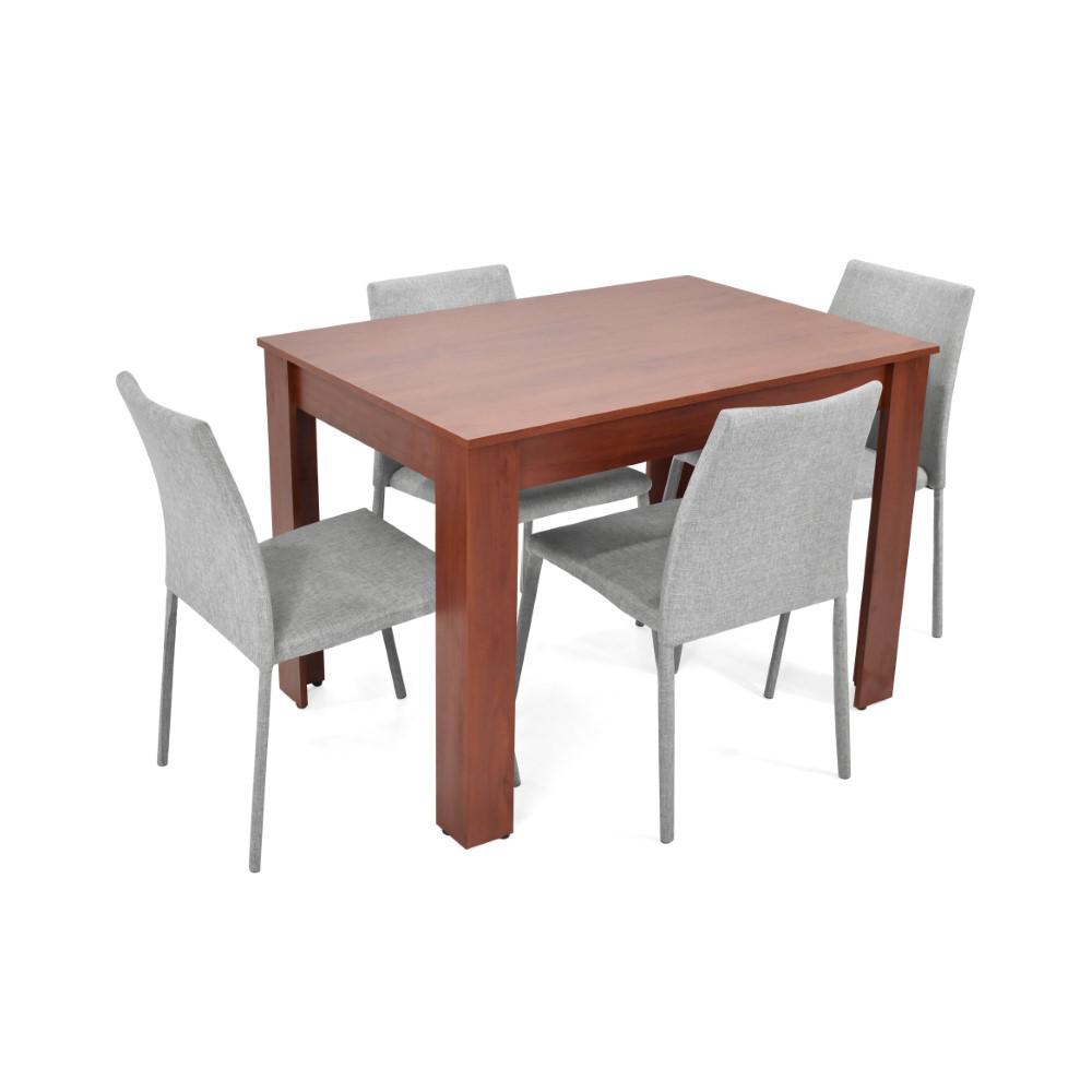 Comedor Vorú Cedro 4 Puestos Sillas Lugo Tela Plata img #1