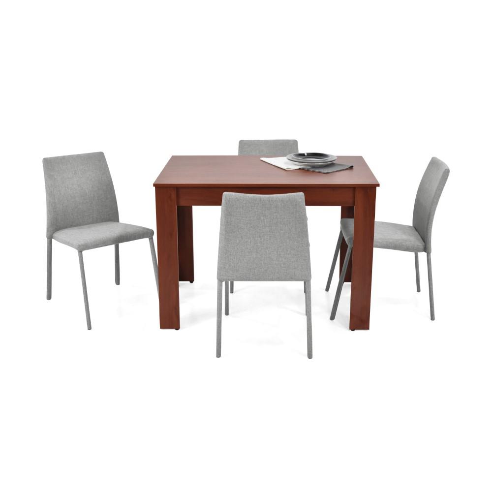 Comedor Vorú Cedro 4 Puestos Sillas Lugo Tela Plata img #2