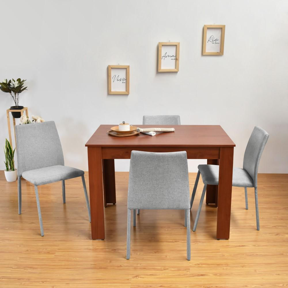 Comedor Vorú Cedro 4 Puestos Sillas Lugo Tela Plata img #5