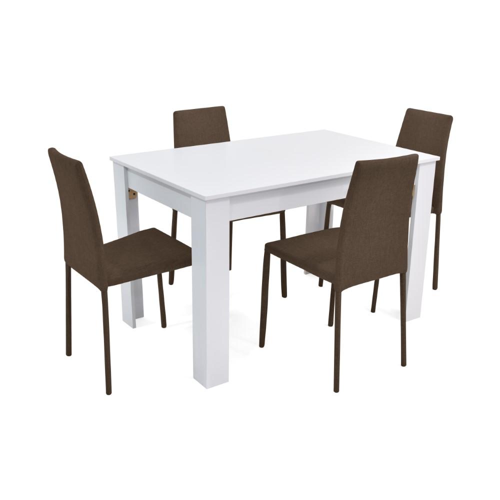 Comedor Vorú Blanco 4 Puestos Sillas Lyon Tela Chocolate img #1