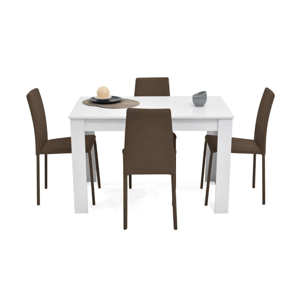 Comedor Vorú Blanco 4 Puestos Sillas Lyon Tela Chocolate img #2