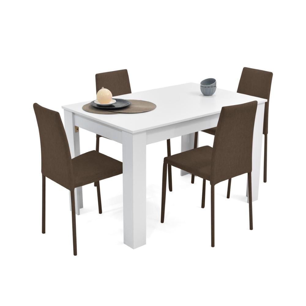 Comedor Vorú Blanco 4 Puestos Sillas Lyon Tela Chocolate img #3