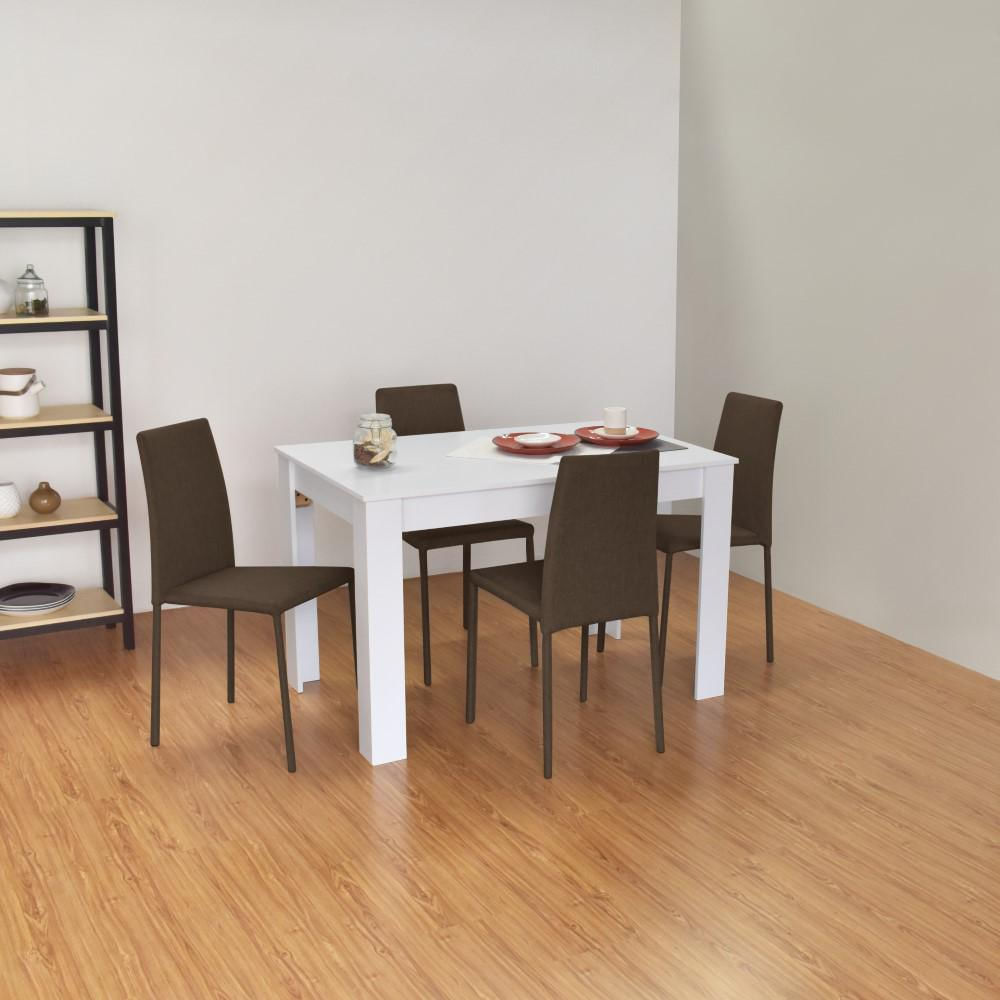 Comedor Vorú Blanco 4 Puestos Sillas Lyon Tela Chocolate img #5