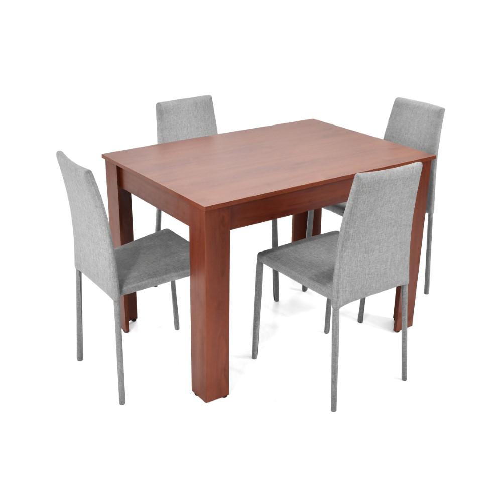 Comedor Vorú Cedro 4 Puestos Sillas Lyon Tela Plata img #1