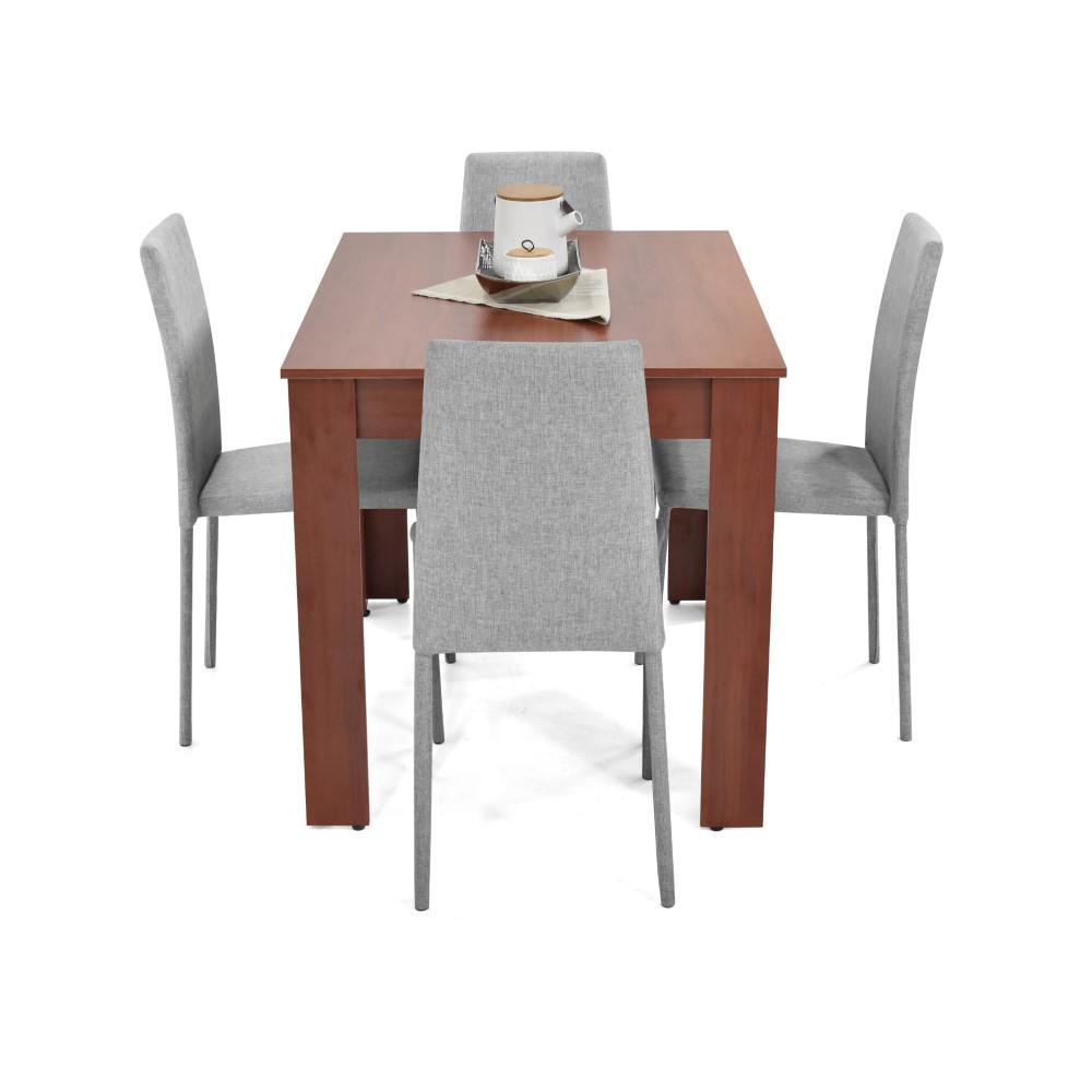 Comedor Vorú Cedro 4 Puestos Sillas Lyon Tela Plata img #3