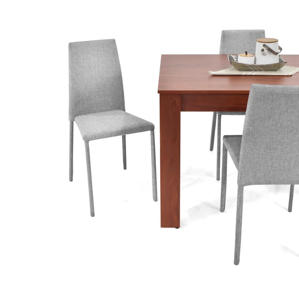 Comedor Vorú Cedro 4 Puestos Sillas Lyon Tela Plata img #4
