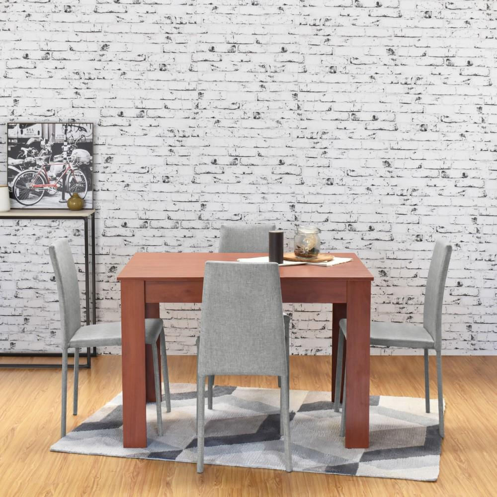 Comedor Vorú Cedro 4 Puestos Sillas Lyon Tela Plata img #5