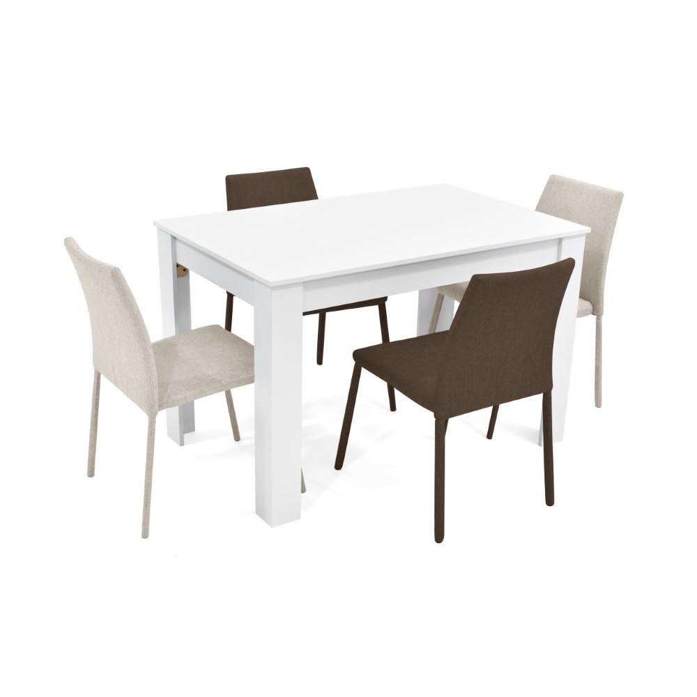 Comedor Vorú Blanco 4 Puestos Sillas Lugo Tela Chocolate/Beige img #1
