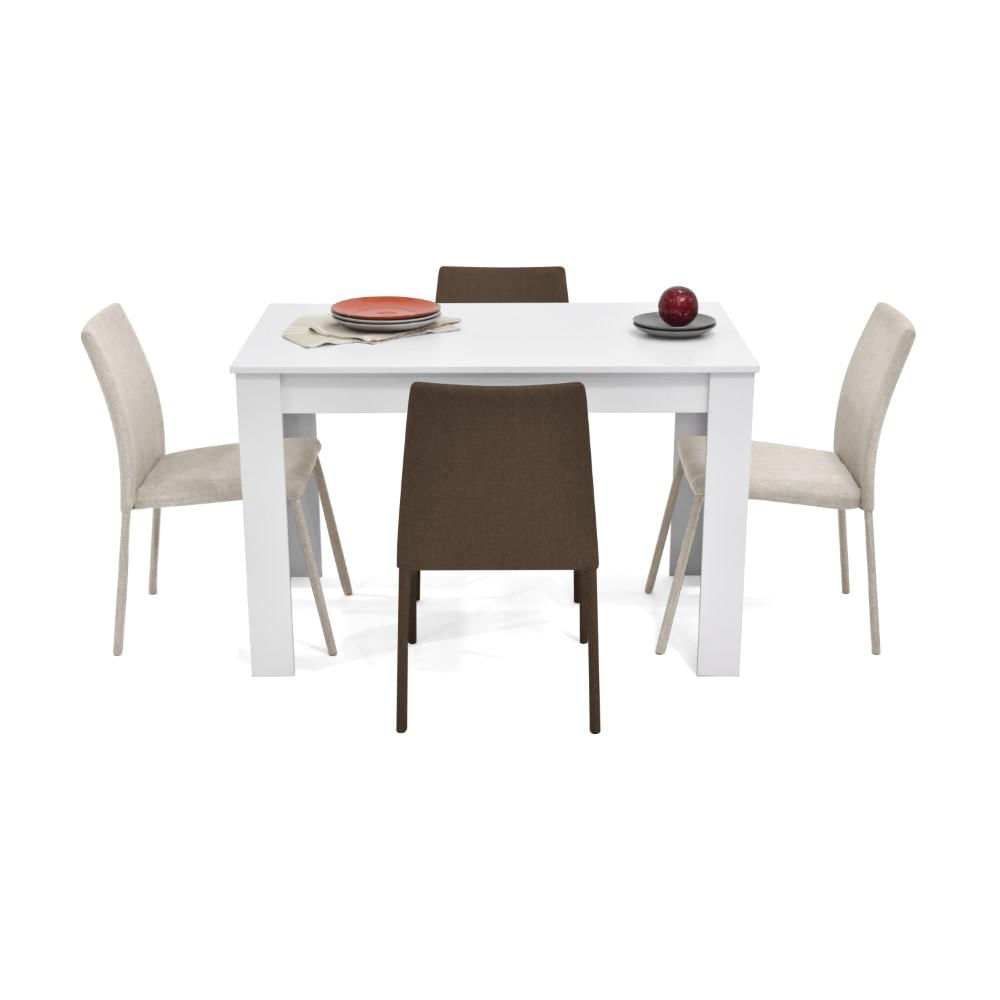 Comedor Vorú Blanco 4 Puestos Sillas Lugo Tela Chocolate/Beige img #2