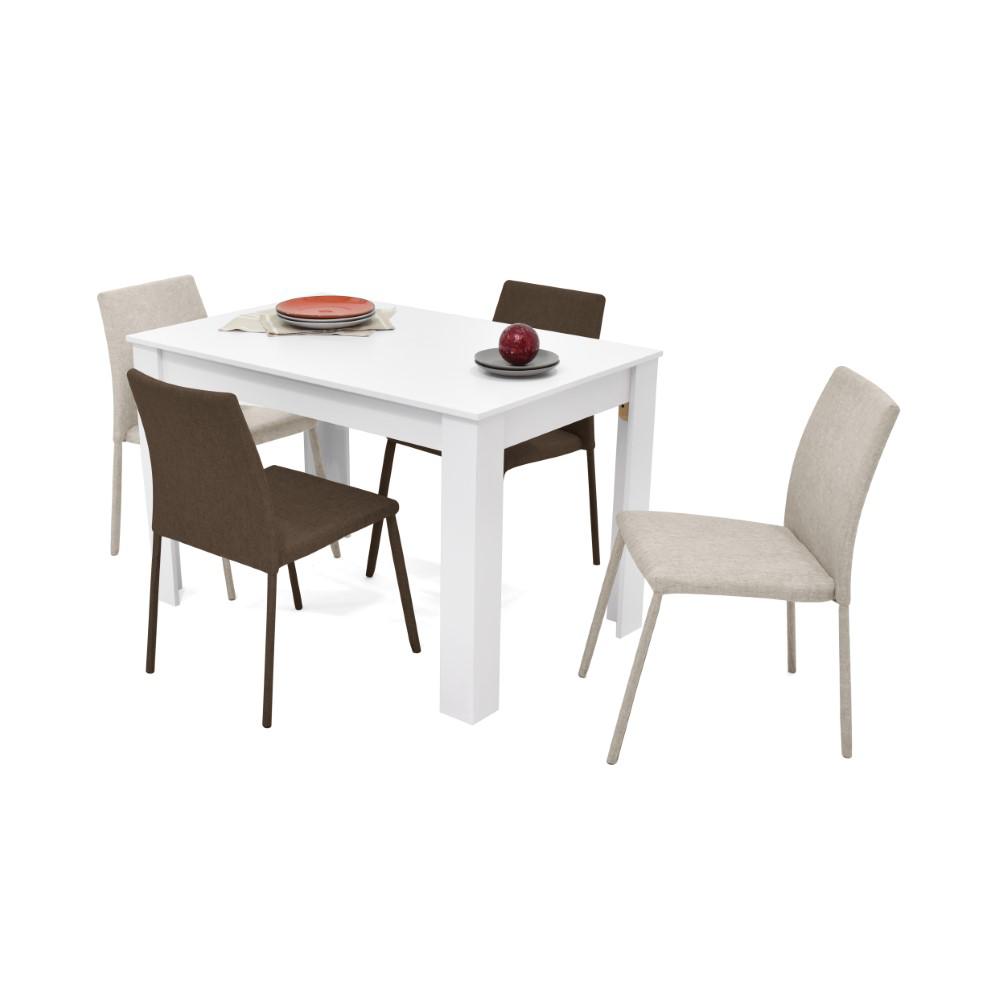 Comedor Vorú Blanco 4 Puestos Sillas Lugo Tela Chocolate/Beige img #3