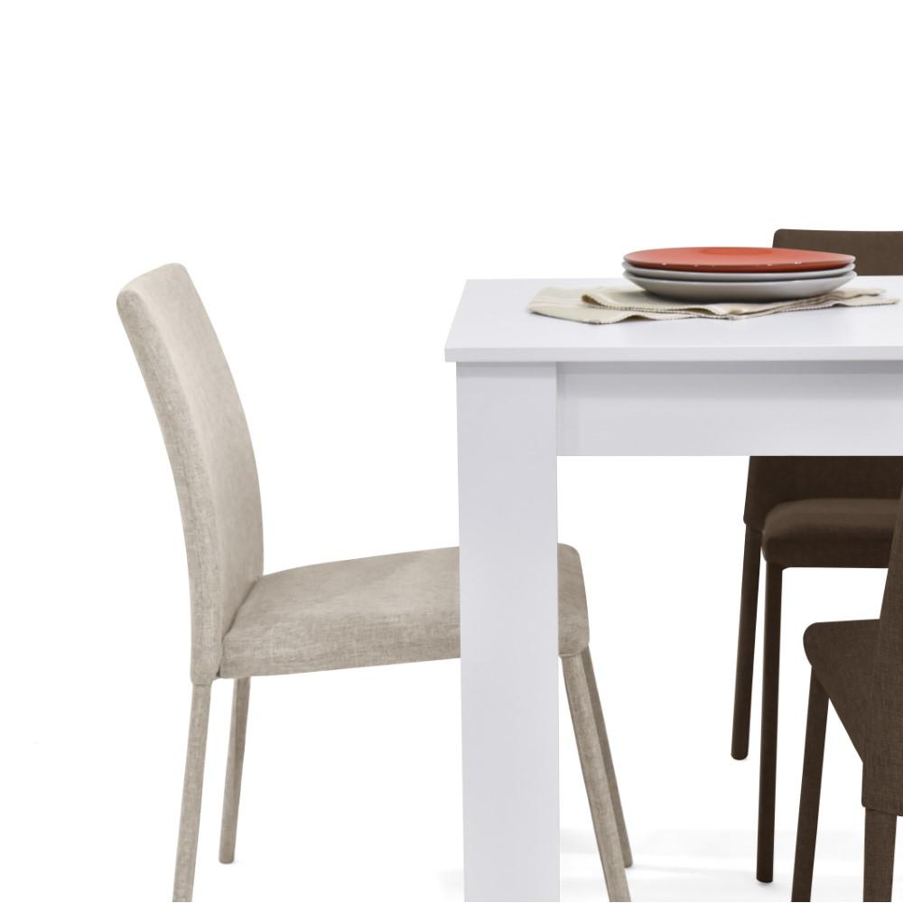 Comedor Vorú Blanco 4 Puestos Sillas Lugo Tela Chocolate/Beige img #4