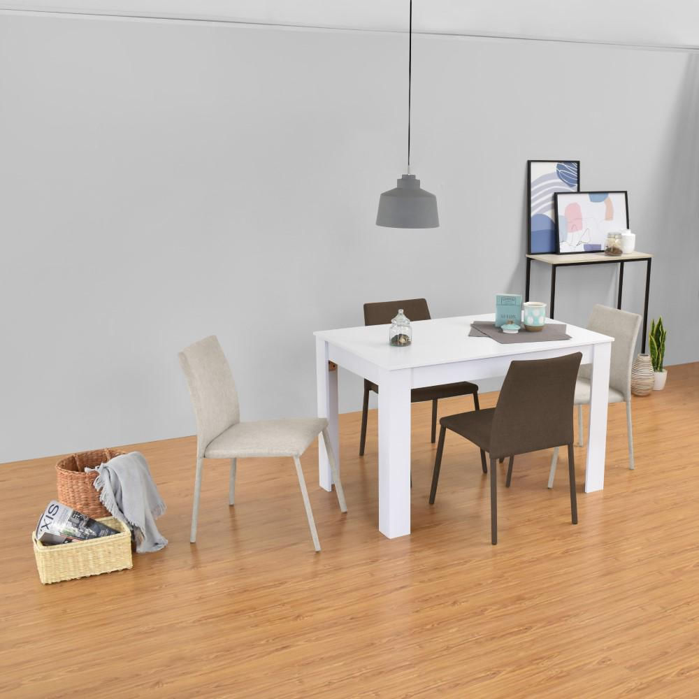 Comedor Vorú Blanco 4 Puestos Sillas Lugo Tela Chocolate/Beige img #5