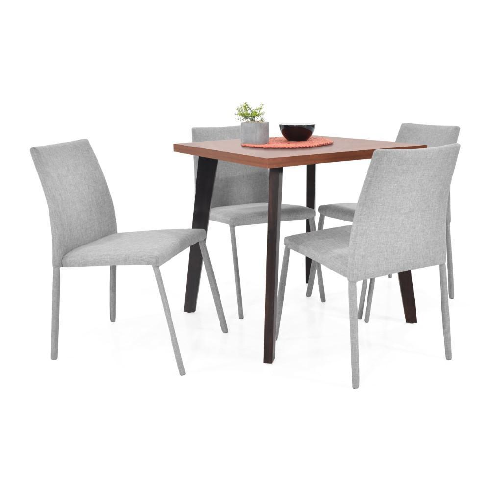 Comedor Lyon Cedro 4P Sillas Lugo Tela Plata img #1