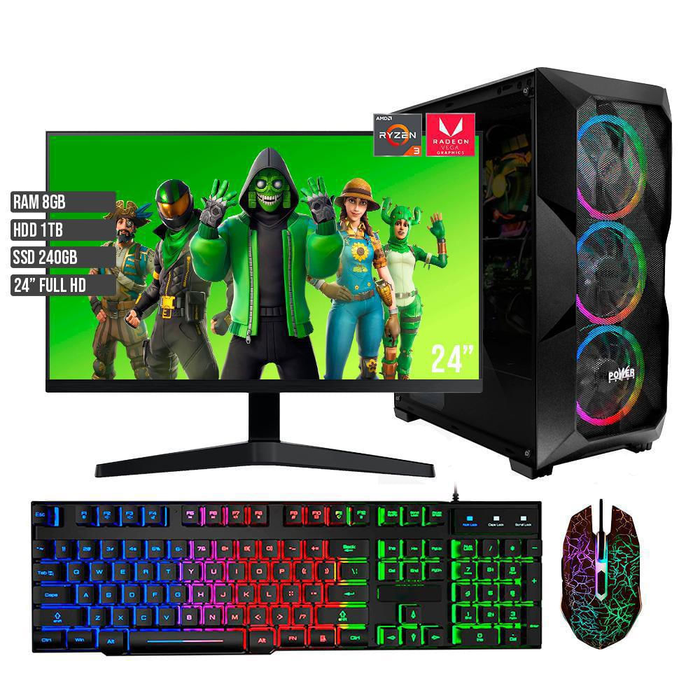 Computador Pc Torre Gamer Power L38 Amd Ryzen 3 4350G Ssd 240Gb + Hdd 1Tb Ram 8Gb Led 24 Pulgadas Full Hd img #1